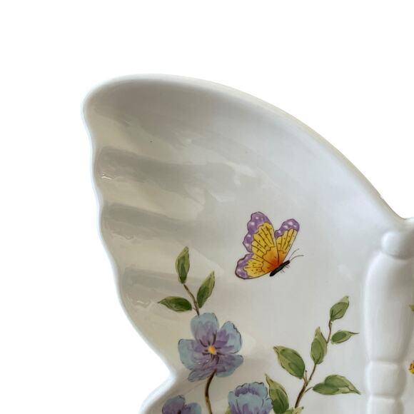 MAXCERA Spring Floral Butterfly Shaped Ceramic Dinner Plates 11x9 Set of 4 New - Picture 16 of 16